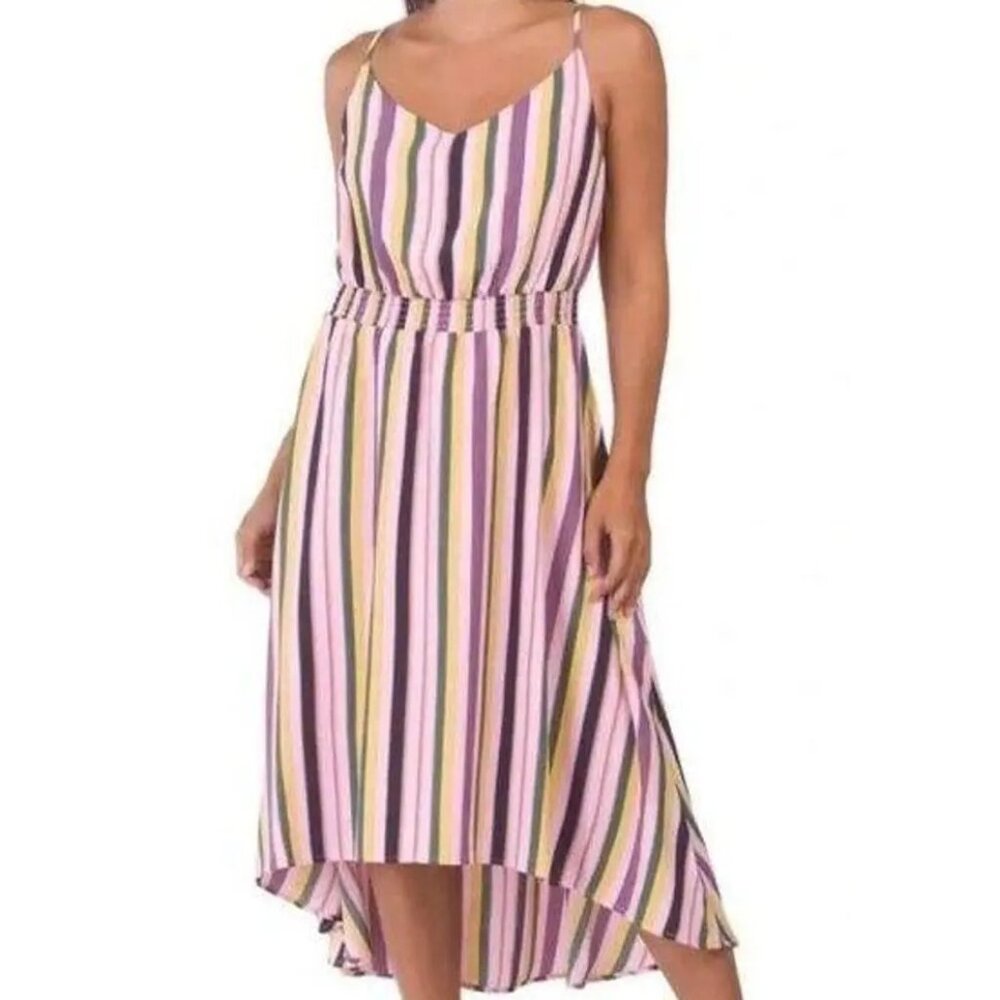 Adyson Parker Size S High Low Hem Striped Sleeveless Midi Summer V-Neck Dress